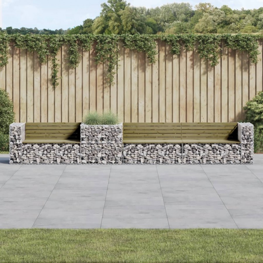 Banc de jardin avec panier en gabion bois de pin imprégné