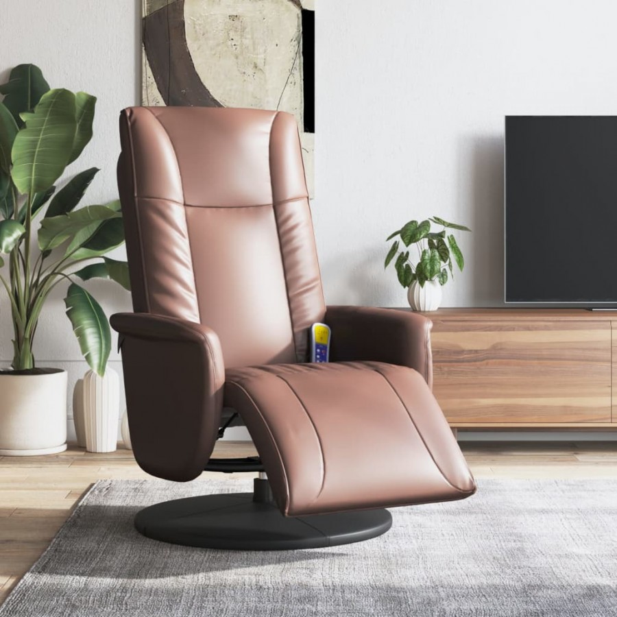 Fauteuil inclinable de massage repose-pieds marron similicuir