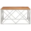 Table basse argenté acier inoxydable et bois massif d'acacia