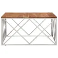 Table basse argenté acier inoxydable et bois massif d'acacia