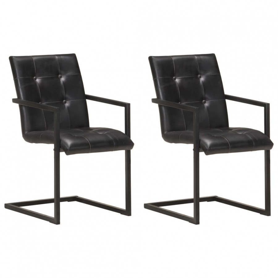 Chaises à manger cantilever lot de 2 noir cuir véritable