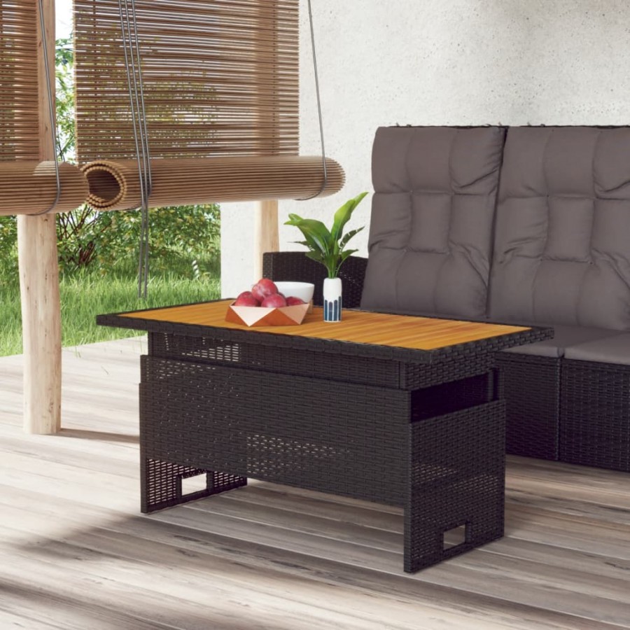 Table de jardin noir 100x50x43/63 cm acacia et résine tressée