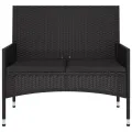 Banc de Jardin à 2 Places avec Coussins Noir Résine Tressée