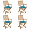 Chaises pliables de jardin 4 pcs avec coussins Bois d'acacia