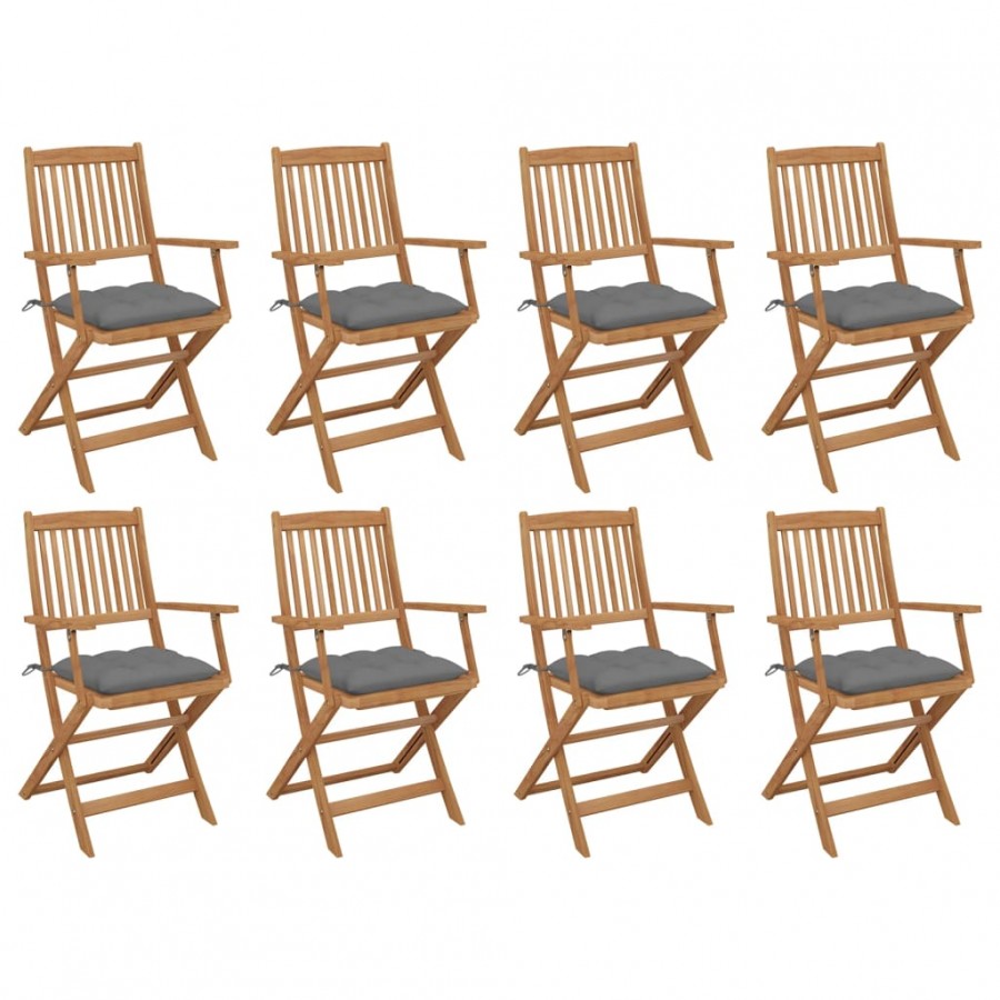 Chaises pliables d'extérieur avec coussins 8 pcs Bois d'acacia