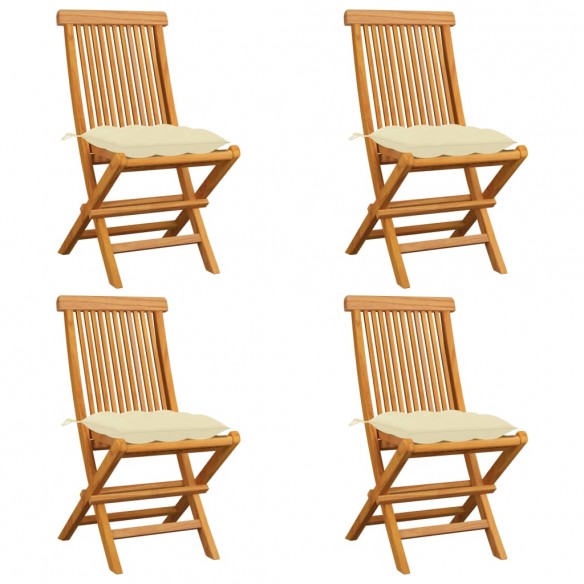 Chaises de jardin avec coussins blanc crème 4 pcs Teck massif