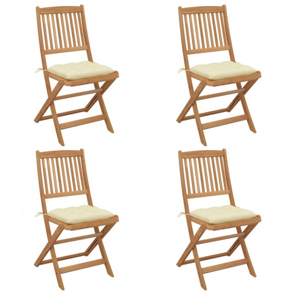 Chaises pliables de jardin 4 pcs avec coussins Bois d'acacia