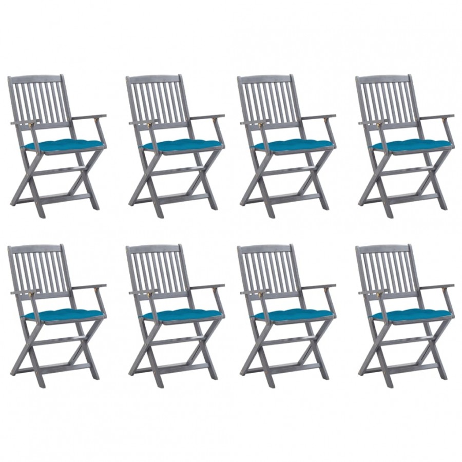 Chaises pliables d'extérieur 8 pcs avec coussins Bois d'acacia