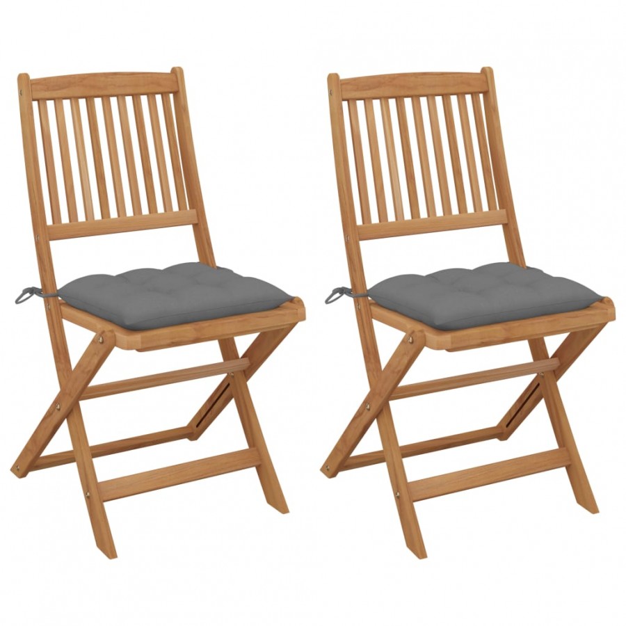 Chaises pliables de jardin 2 pcs avec coussins Bois d'acacia