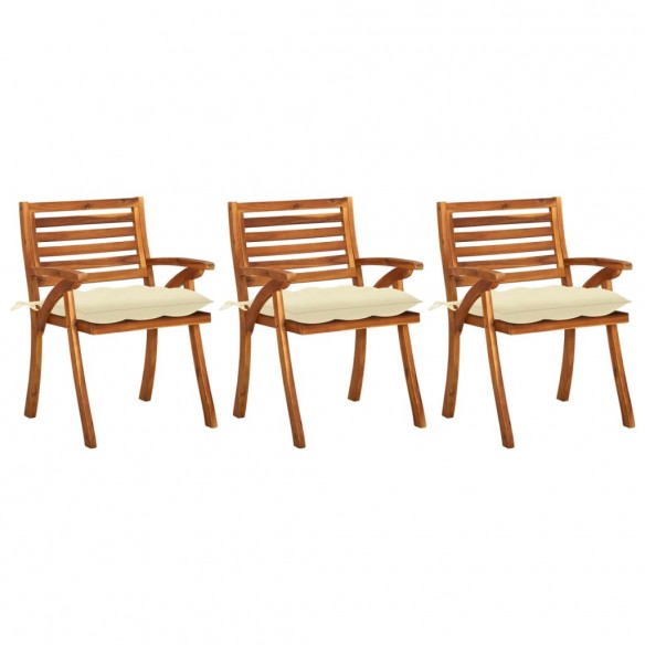 Chaises à dîner de jardin avec coussins 3 pcs Acacia massif