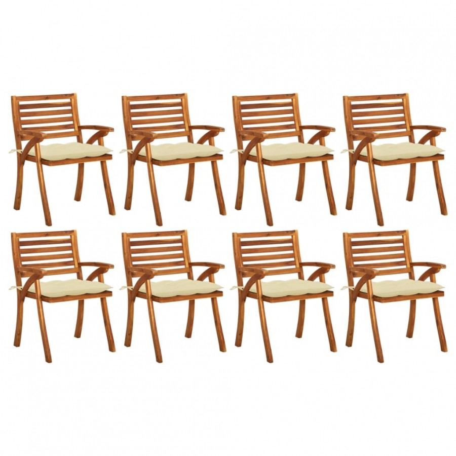 Chaises de jardin avec coussins 8 pcs Bois d'acacia solide