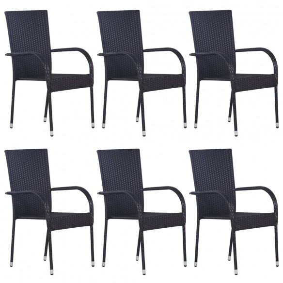 Chaises empilables d'extérieur 6 pcs Résine tressée Noir