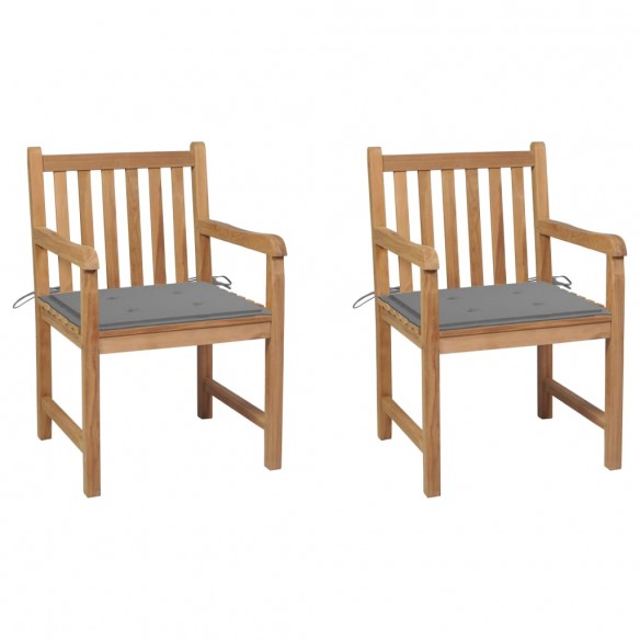 Chaises de jardin 2 pcs avec coussins gris Bois de teck massif