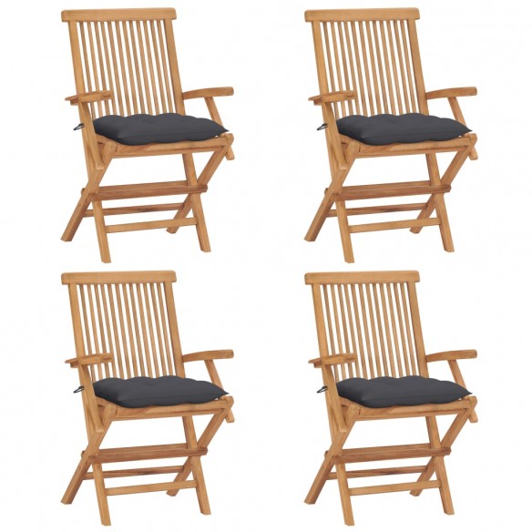 Chaises de jardin avec coussins anthracite 4 pcs Bois de teck