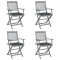 Chaises pliables d'extérieur 4 pcs avec coussins Bois d'acacia