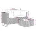 Salon de jardin 3 pcs avec coussins Gris Résine tressée