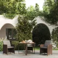 Table de jardin Marron 109x107x74 cm Résine tressée et verre