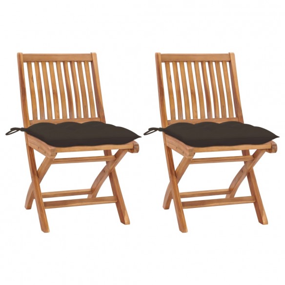 Chaises de jardin 2 pcs avec coussins taupe Bois de teck massif