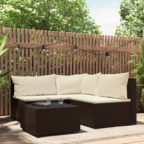 Salon de jardin 4 pcs avec coussins Marron Résine tressée