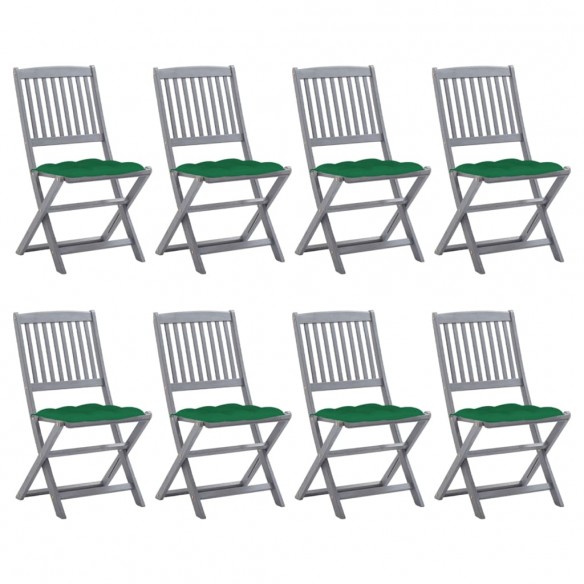 Chaises pliables d'extérieur 8 pcs avec coussins Bois d'acacia