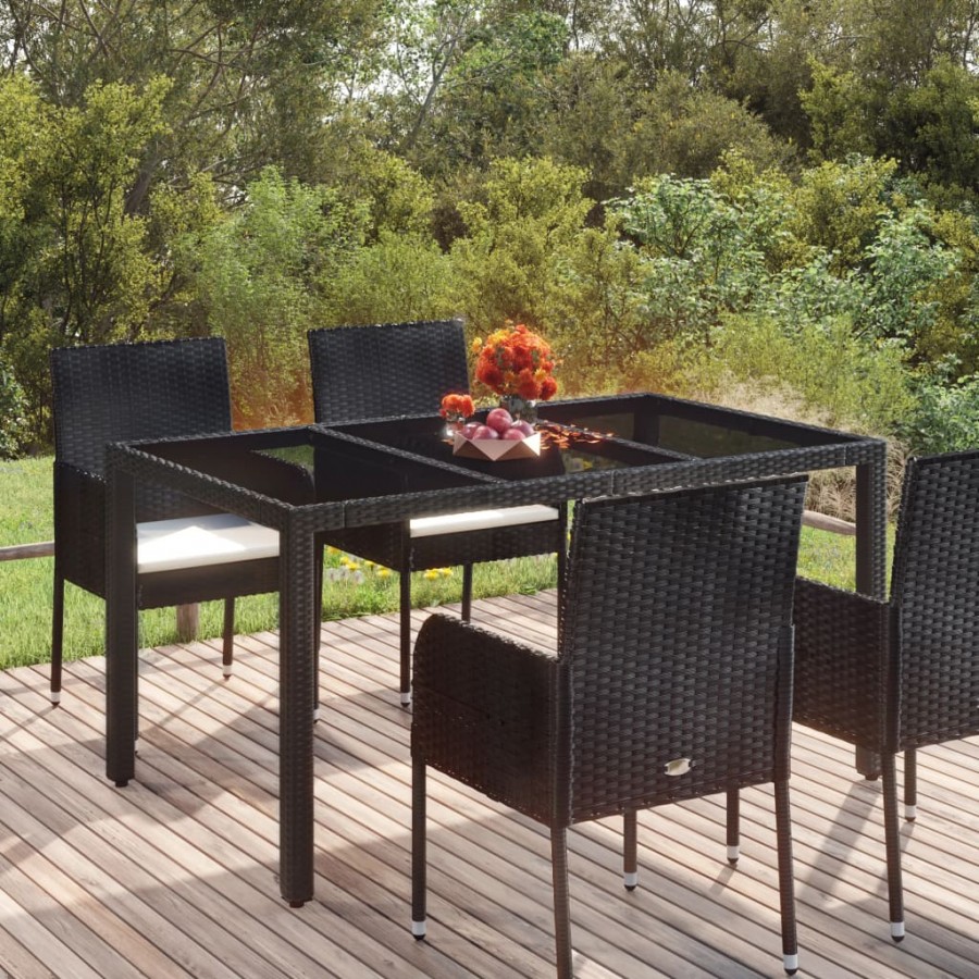 Table de jardin dessus en verre Noir 150x90x75cm Résine tressée