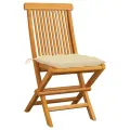 Chaises de jardin 2 pcs avec coussins blanc crème Teck massif