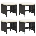 Tabourets de jardin 4 pcs avec coussins Résine tressée Noir
