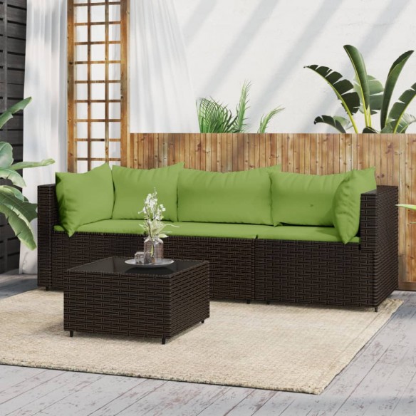 Salon de jardin 4 pcs avec coussins Marron Résine tressée