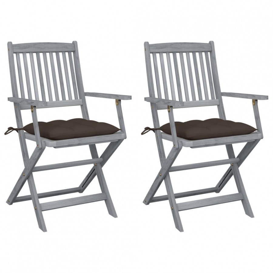 Chaises pliables d'extérieur 2 pcs avec coussins Bois d'acacia