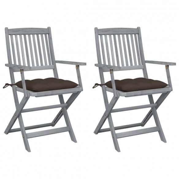 Chaises pliables d'extérieur 2 pcs avec coussins Bois d'acacia