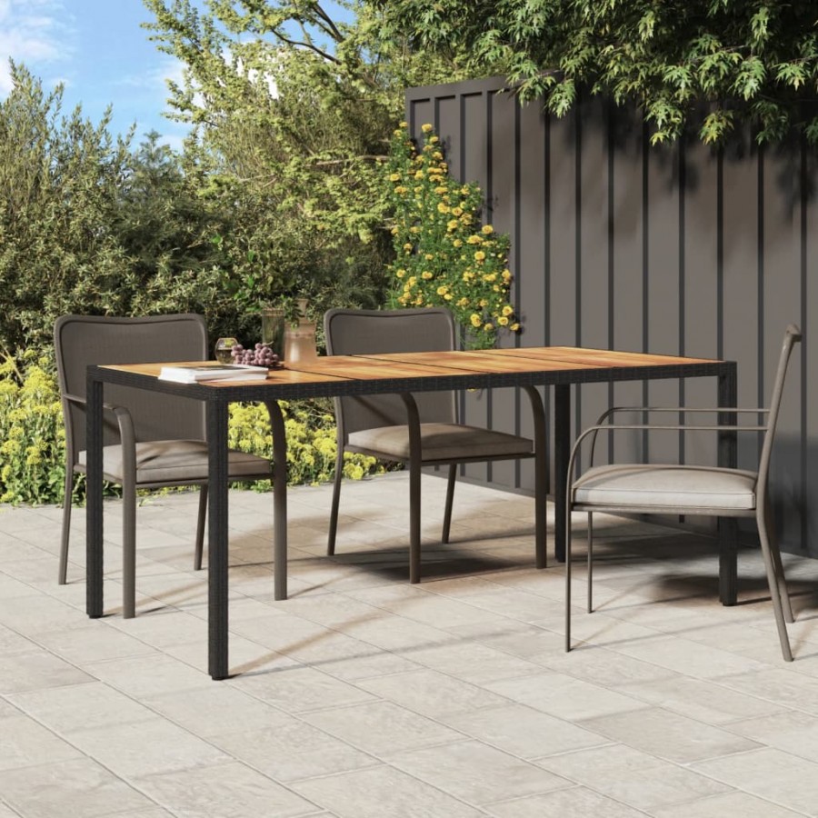 Table de jardin 190x90x75 cm Résine tressée et bois acacia Noir