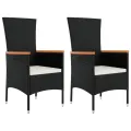 Ensemble à manger de jardin avec coussins 3 pcs Noir