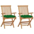 Chaises de jardin avec coussins vert 2 pcs Bois de teck massif