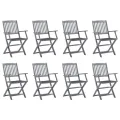 Chaises pliables d'extérieur 8 pcs avec coussins Bois d'acacia