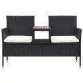 Banc de jardin 2places et table à thé 143cm Résine tressée Noir