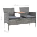 Banc de jardin 2places et table à thé 143cm Résine tressée Gris