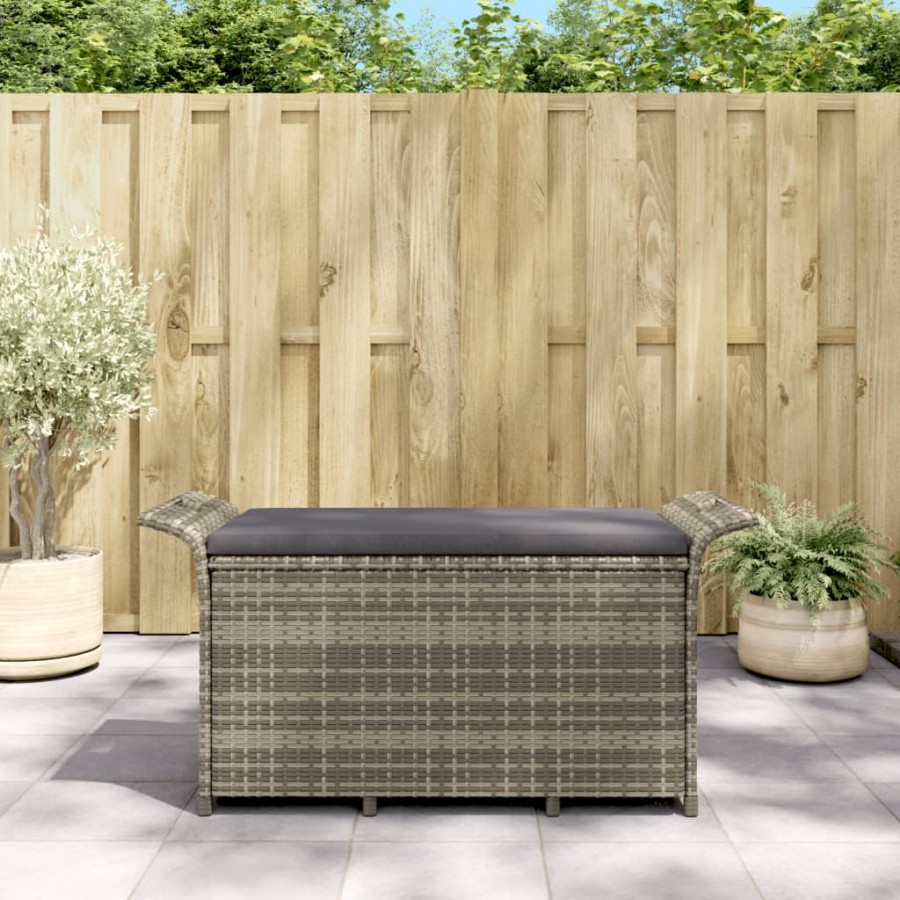 Banc de jardin avec coussin gris 116x46x57 cm résine tressée