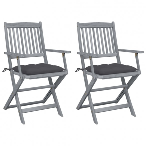 Chaises pliables d'extérieur 2 pcs avec coussins Bois d'acacia