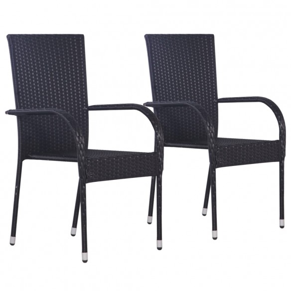 Chaises empilables d'extérieur 2 pcs Résine tressée Noir