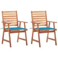 Chaises à dîner d'extérieur 2 pcs avec coussins Acacia massif