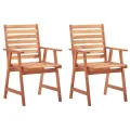 Chaises à dîner d'extérieur 2 pcs avec coussins Acacia massif