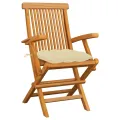 Chaises de jardin avec coussins blanc crème 3 pcs Teck massif