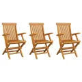 Chaises de jardin avec coussins blanc crème 3 pcs Teck massif