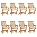 Chaises de jardin avec coussins blanc crème 8 pcs Teck massif