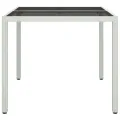Table de jardin 90x90x75cm Verre trempé et résine tressée Blanc