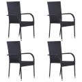 Chaises empilables d'extérieur 4 pcs Résine tressée Noir