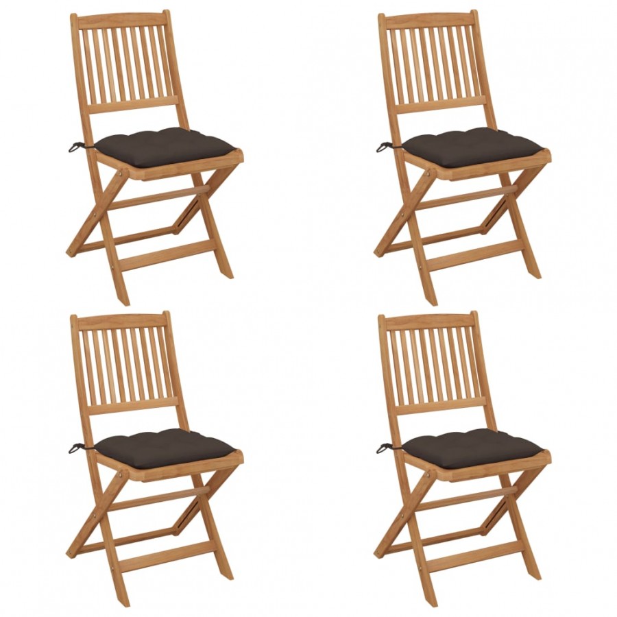 Chaises pliables de jardin 4 pcs avec coussins Bois d'acacia