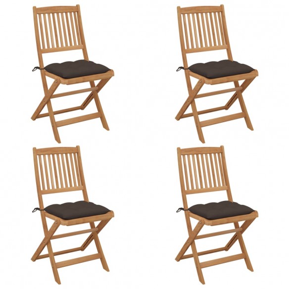 Chaises pliables de jardin 4 pcs avec coussins Bois d'acacia