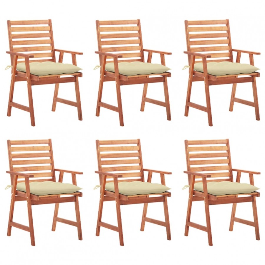 Chaises à dîner d'extérieur 6 pcs avec coussins Acacia massif