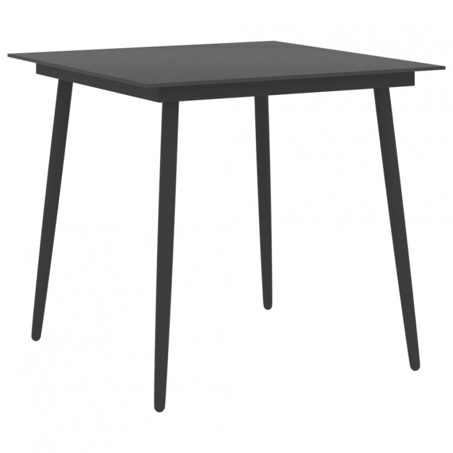 Table à dîner de jardin Noir 80x80x74 cm Acier et verre